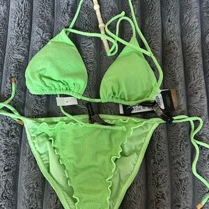 Green Textured Bikini Set